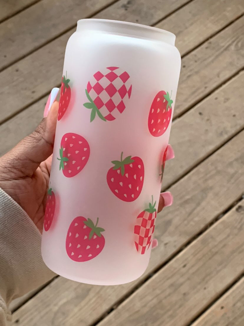 Retro Strawberry Glass Can